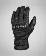 Black leather armored motorbike glove